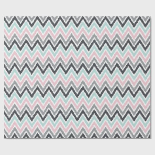 Papier Cadeau Motif Ikat de Monnaie rose Gris Zigzags (Plat)