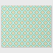 Papier Cadeau Motif Ikat Géométrique Or & Turquoise (Plat)