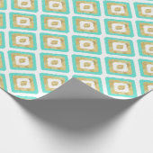 Papier Cadeau Motif Ikat Géométrique Or & Turquoise (Coin)