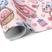 Papier Cadeau Motif impeccable avec oiseaux et coeurs (Coin rond)