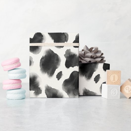 Papier Cadeau Motif imprimé vache noir et blanc (Baby Shower)