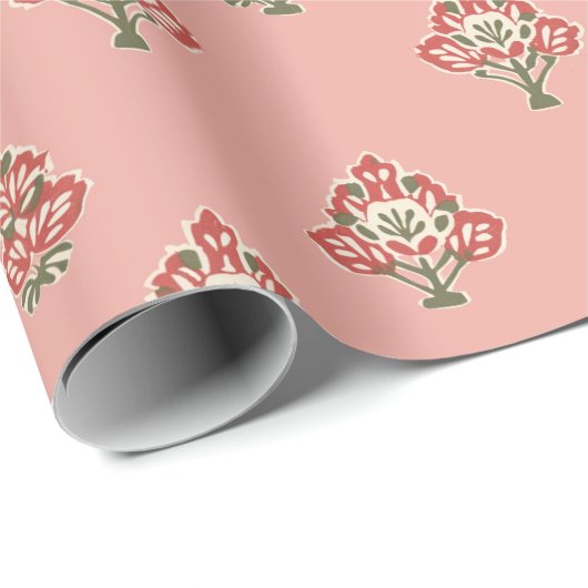 Papier Cadeau Motif indien sur Arrière - plan rose (Coin rond)