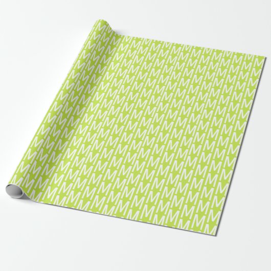 Papier Cadeau Motif initial monogramme personnalisé vert chaux m (Déroulé)