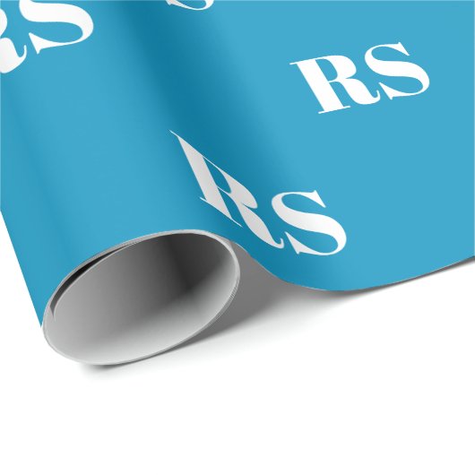 Papier Cadeau Motif initial personnalisé bleu clair moderne (Coin rond)