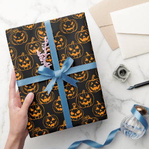 Papier Cadeau Motif Jack-o-lanterns.Orange Black BG