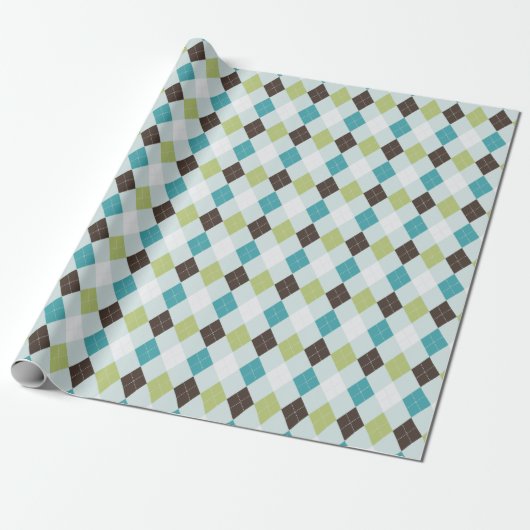 Papier Cadeau Motif Jacquard vert rétro et turquoise (Déroulé)