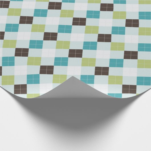 Papier Cadeau Motif Jacquard vert rétro et turquoise (Coin)