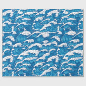 Papier Cadeau Motif japonais d'art moderne de la vague bleue (Plat)