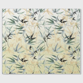 Papier Cadeau Motif japonais en bambou or vert  (Plat)