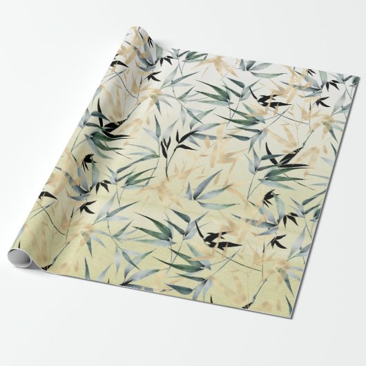 Papier Cadeau Motif japonais en bambou or vert  (Déroulé)