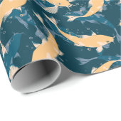 Papier Cadeau Motif jaune et bleu - Koi Fish (Coin rond)