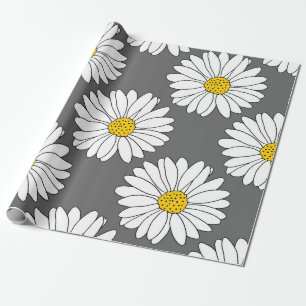 Papier Cadeau Motif jaune gris de marguerite blanche