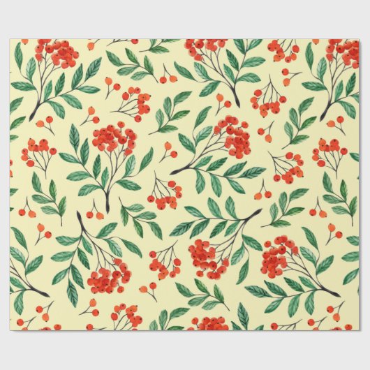 Papier Cadeau Motif jaune transparent avec rowan. Aquarelle (Plat)