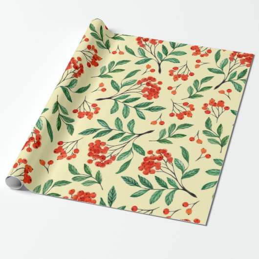 Papier Cadeau Motif jaune transparent avec rowan. Aquarelle (Déroulé)