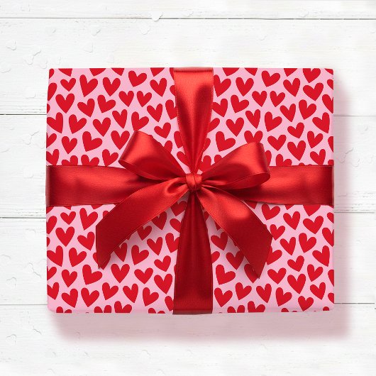 Papier Cadeau Motif joli cœur d'amour Rose Rouge Saint-Valentin