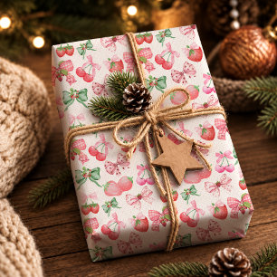 Papier Cadeau Motif joli fraise rose coquette