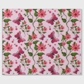 Papier Cadeau Motif joli papillon Cerise, Fruit Kawaii brillant (Plat)