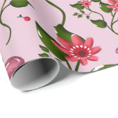 Papier Cadeau Motif joli papillon Cerise, Fruit Kawaii brillant (Coin rond)