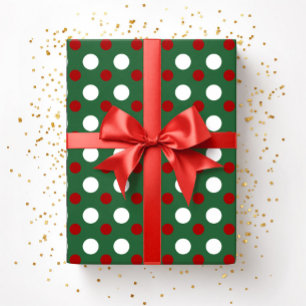 Papier Cadeau Motif jolis points noirs vert rouge de Noël