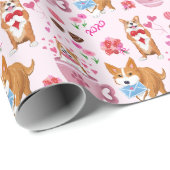 Papier Cadeau Motif Joyeuse Saint-Valentin Corgi (Coin rond)