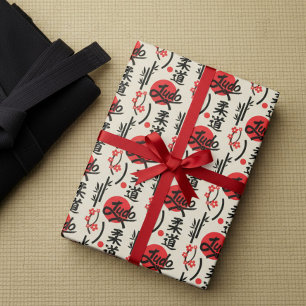 Papier Cadeau Motif Judo - Ceinture noire, Kanji et Soleil