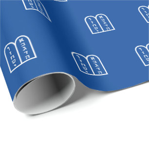 Papier Cadeau Motif juif Torah bleu et blanc Hanoukka