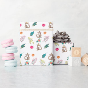 Papier Cadeau Motif Kangourou et Fleurs