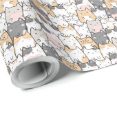 Papier Cadeau Motif Kawaii Cute Cats (Coin rond)