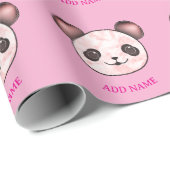 Papier Cadeau Motif Kawaii Panda En rose (Coin rond)