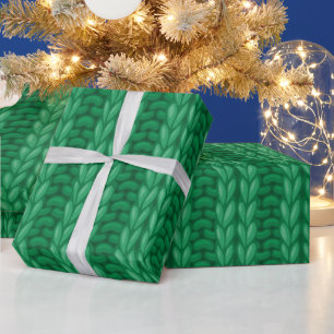 Papier Cadeau Motif Laineux de Tricot d'Hiver Vert