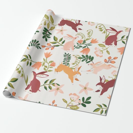 Papier Cadeau Motif lapin mignon, jouant et coloré (Déroulé)