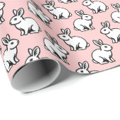 Papier Cadeau Motif lapins - Noir et blanc avec rose pâle (Coin rond)