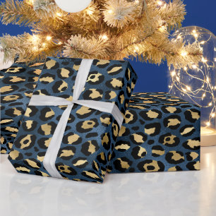 Papier Cadeau Motif léopard bleu or