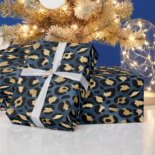 Papier Cadeau Motif léopard bleu or (Vacances)