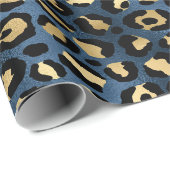 Papier Cadeau Motif léopard bleu or (Coin rond)