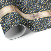 Papier Cadeau Motif léopard bleu or monogramme (Coin rond)