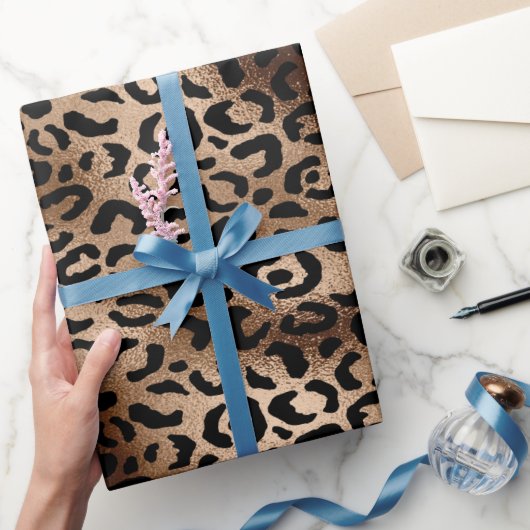 Papier Cadeau Motif Léopard Chic Bronze Noir Monogramme (Cadeaux)