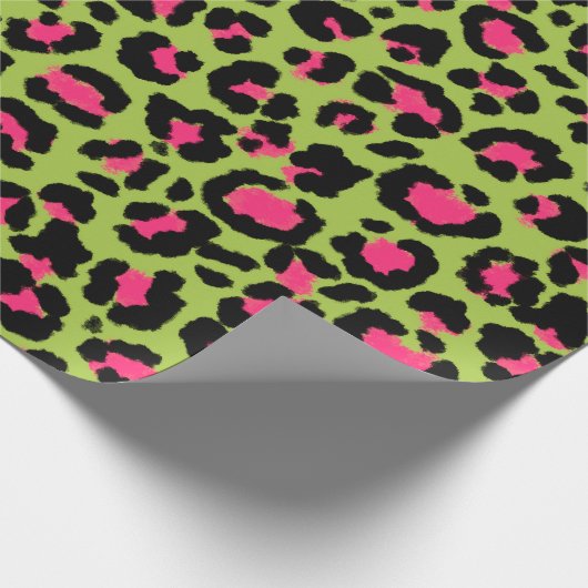 Papier Cadeau Motif léopard en framboise sur Lime Green (Coin)