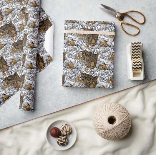 Papier Cadeau Motif Leopard & Peonies (Artisanat)