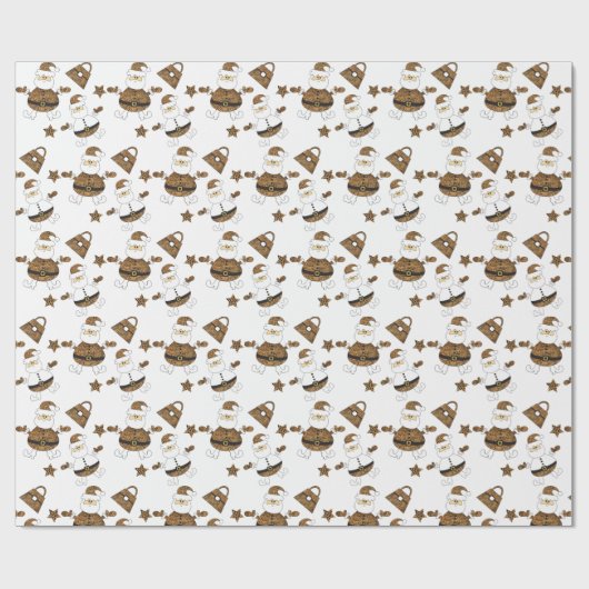 Papier Cadeau Motif Leopard Père Noël Purse Star en blanc (Plat)