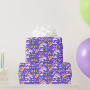 Papier Cadeau Motif Licorne Anniversaire 8 Ans Violet