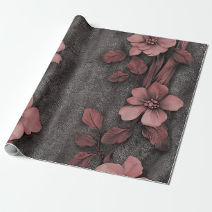 Papier Cadeau Motif lin floral rose rustique (8)