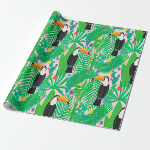Papier Cadeau Motif lumineux tropical transparent dessiné à la