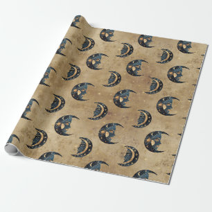 Papier Cadeau Motif Lune Étoile Astrologie Vintage