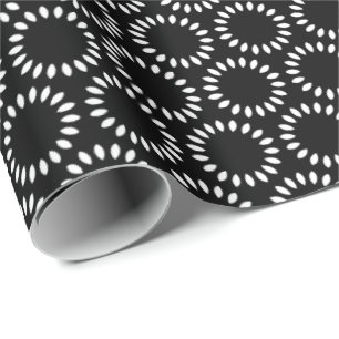 Papier Cadeau Motif Mandala Élégant à Fleurs Noires et Blanches