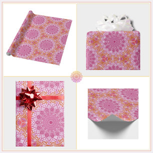 Papier Cadeau Motif Mandala rose orange
