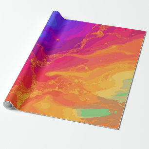 Papier Cadeau Motif Marbre Arc-en-Ciel avec Accents Dorés – Luxe