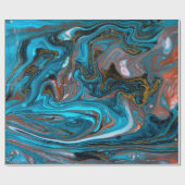 Papier Cadeau Motif marbré bleu et or. Liqu de marbre doré (Plat)