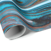 Papier Cadeau Motif marbré bleu et or. Liqu de marbre doré (Coin rond)