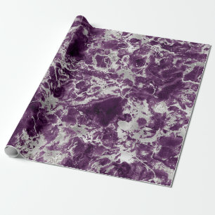 Papier Cadeau Motif marbre moderne violet et argent